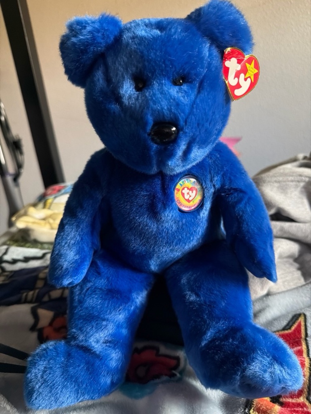 Ty Royal Blue Beanie Bear Plush with Heart Tag